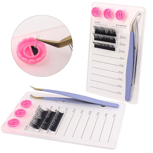 Acrylic Eyelash Extension Pallet Kits, Grafting False Eyelash Organizer Extension Pad Lash Tray,Magnetic Tweezer Holder - Durable Eyelash Extension Storage Organizer (White Sets)