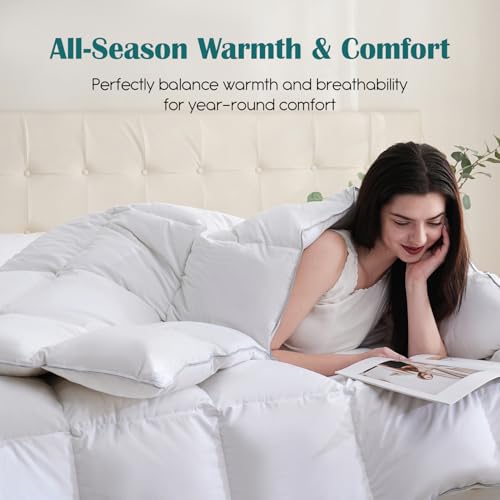 California King Goose Feather Down Fiber Comforter - White, Hotel-Grade Luxury