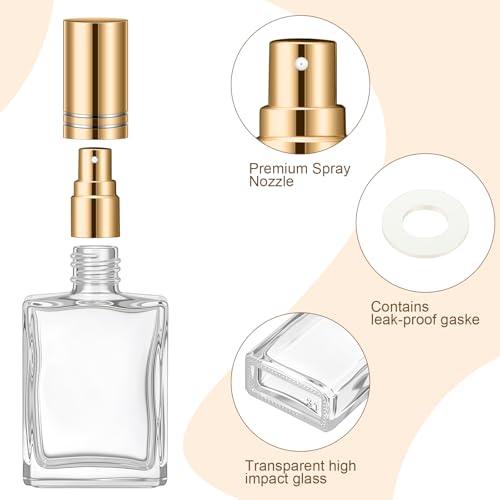 Domensi 60 Pcs 15 ml Glass Perfume Bottles Mini Glass Empty Spray Atomizer Bottles Bulk Refillable Perfume Dispenser Container with Pump Tool for Travel Cleaning Skin Care(Gold)