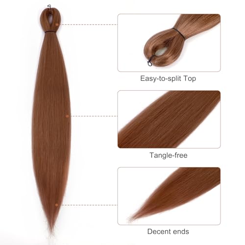 26 Inch Pre-Stretched Braiding Hair 8 Packs Brown Yaki Texture Synthetic Extensions