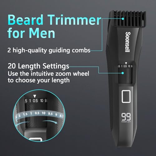 Soonsell 4-in-1 Men's Grooming Kit, Waterproof Beard Trimmer, Nose & Body Hair Removal