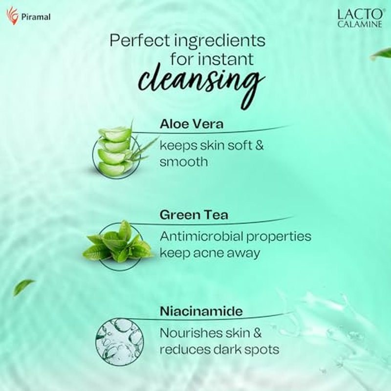 Lacto Calamine Micellar Water Makeup Remover with Aloe Vera, Green Tea and Niacinamide ? 3.38 fl oz (100 ml)