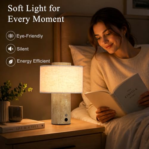 YMXYJM Marble Table Lamp - Rechargeable Travertine Touch Lamp with Dimming