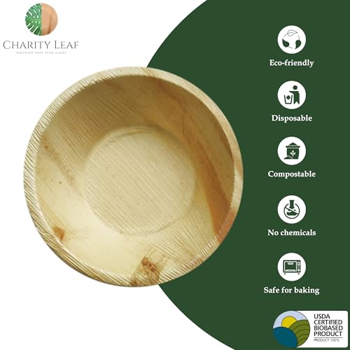 Charity Leaf Disposable Bamboo 6-Inch Round Dipping Bowls - Eco-Friendly 200 pcs
