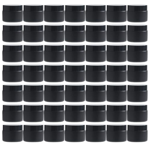 OverNews 2oz Black Glass Jar Travel Size Set 45PCS - Cosmetic & Lotion Containers with Lid & Spatula (Variation: HBlack)