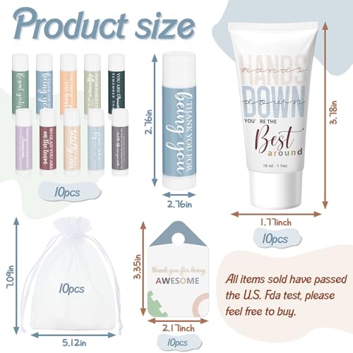10 Sets Inspirational Thank You Gifts Bulk for Women - Hand Cream & Lip Balm Set - Employee Appreciation, Teacher, Staff Favors - Variation of THIS listing