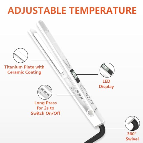White 1-Inch Hair Straightener - Fast Heating Dual Voltage Flat Iron for Frizz-Free Shine