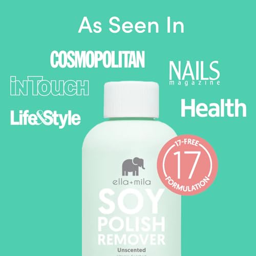 ella+mila Unscented Soy Nail Polish Remover Pack of 2 - Non-Acetone, Vegan, Gentle, 4 fl oz
