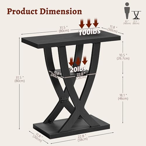 Black 31.5-Inch Entryway Console Table with 3 Shelves and X-Frame Design