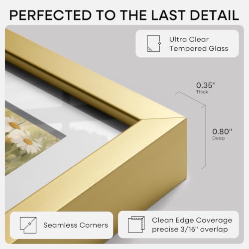 Gold Picture Frame 24x36 - Metal Wall Frame with 20x30 Mat & Clear Glass