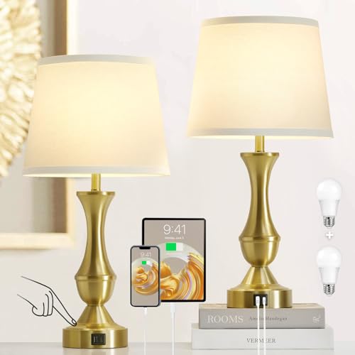 Luvkczc 22-Inch Gold & White Table Lamps Set of 2 - Modern Bedside Lighting