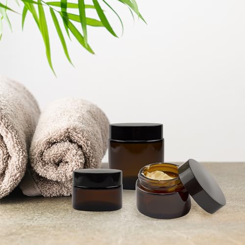 Cornucopia Brands 1, 2 & 4-Ounce Amber Glass Straight Sided Jars (Combo Pack, 4 Each / 12 Total); Great Containers for Cosmetics, Lotions, Body Scrubs & Balms