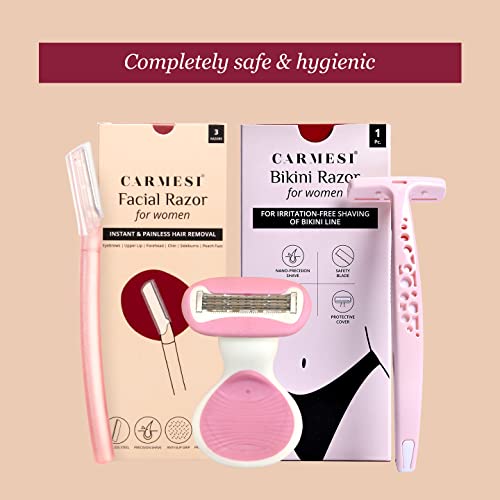 Carmesi Full-Body Shaving Combo with 3 Facial Razors + 1 Body Mini Razor + 1 Bikini Razor | Painless & Precision Face Hair Removal | Prevents Nicks & Cuts | for Smooth Shave | (5 Count)