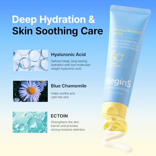 BeginS Hyaluronic Acid Aqua SPF 50+ Sunscreen - Lightweight, Hydrating & No White Cast