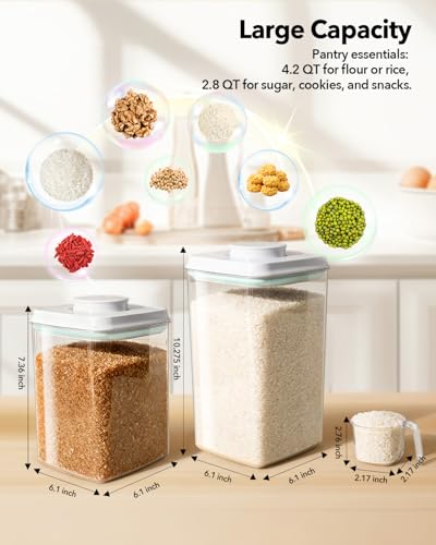 Ankou 4L & 2.65L Food Storage Container Set, Airtight Plastic Canisters with Lids & Scoops