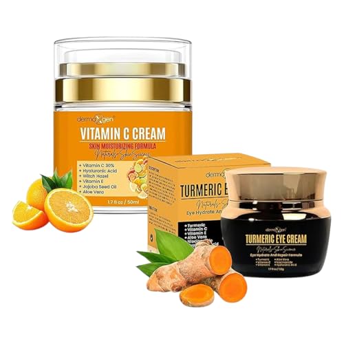 Vitamin C Moisturizing Cream & Turmeric Eye Cream Set ? Hydrating Skincare Duo for All Skin Types, Targeting Dullness, Puffiness & Fine Lines.