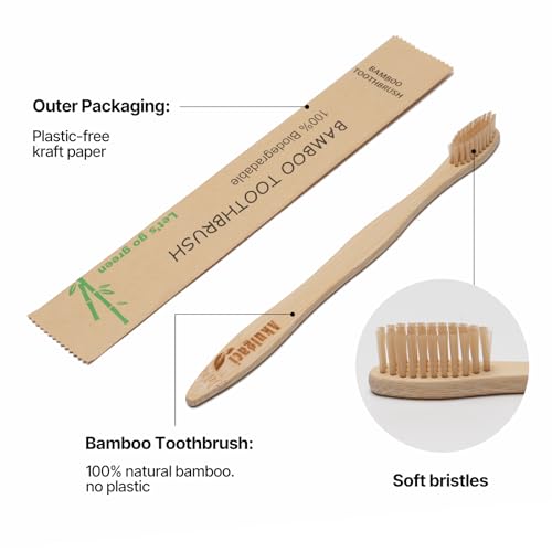 Bulk Eco-Friendly Bamboo Toothbrushes for Adults - Soft Bristles, Reusable & Biodegradable, Pack of 100 for Travel & Camping