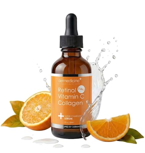 Dermedicine 1 Fl Oz Retinol Vitamin C Collagen Face Serum with Hyaluronic & Ceramides