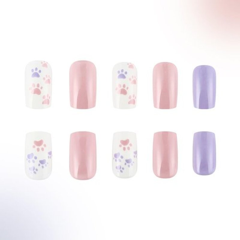 24Pcs Cute Press on Nails Square Short Fake Nails Solid Color Glue on Nails Cat Claw False Nails with Designs Valentine's Day Acrylic Nails Glossy Artificial Stick on Nails for Women Girls