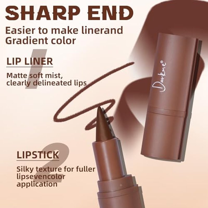 3 Colors 2 in 1 Lip Liner Set, Matte Nude Dark Brown Red Lip Liner Plumping Smooth Creamy Lip Pencil, High Pigmented Long lasting Light Brown Lipstick Makeup