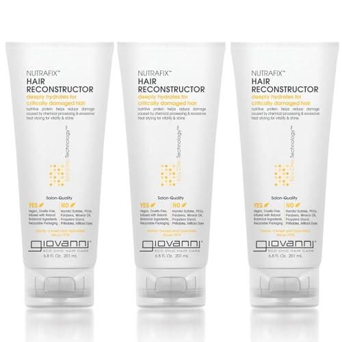 GIOVANNI Nutrafix Hair Reconstructor - Moisturizing Repair for Damaged Hair, Infused with Natural Botanical Ingredients, Encourages Thickness & Volume, Color Safe, Salon Quality - 6.8 oz (3 Pack)