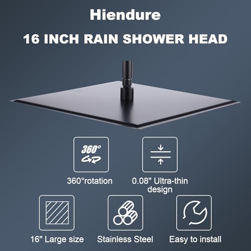 16-Inch Ultra Thin High Pressure Rain Shower Head Matte Black with Nozzles
