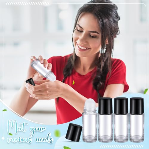 Sumind 24 Essential Oil Roller Bottles Glass Deodorant Bottle Roller Ball Container Empty Refillable Rollerball Bottle with Plastic Balls, Funnel and Sticker(30 ml,Clear)