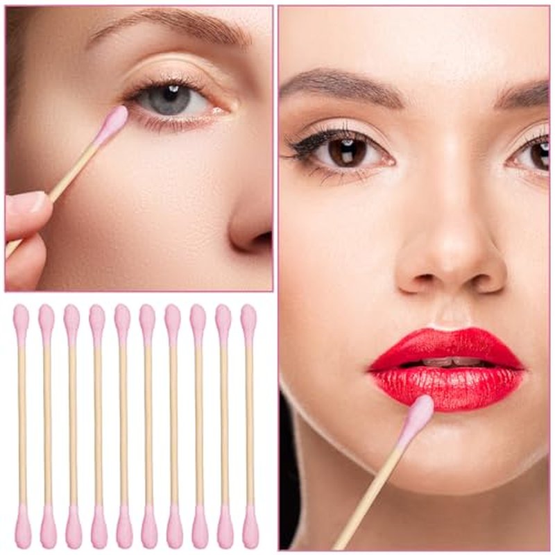 5000 Count Bamboo Cotton Swabs Double Buds Organic Cotton Swabs with Tips for Ears Sterile Tipped Applicator Makeup Swab Daily Makeup Eye Cleaning(Round,Pink)