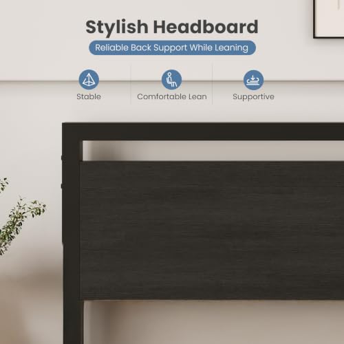 Queen Bed Frame with Wood Headboard - Black, 14 Inch Under-Bed Storage, Heavy-Duty Support - Variation: Black / Queen