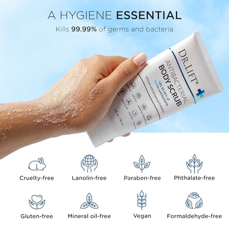 Antibacterial Body Scrub, Botanical Exfoliating Formula With Vitamin E, Vitamin A, Lavender, and Salt Granules to Exfoliate and Nourish Skin, Body Care for Oily and Combination Skin, 6 Fl Oz