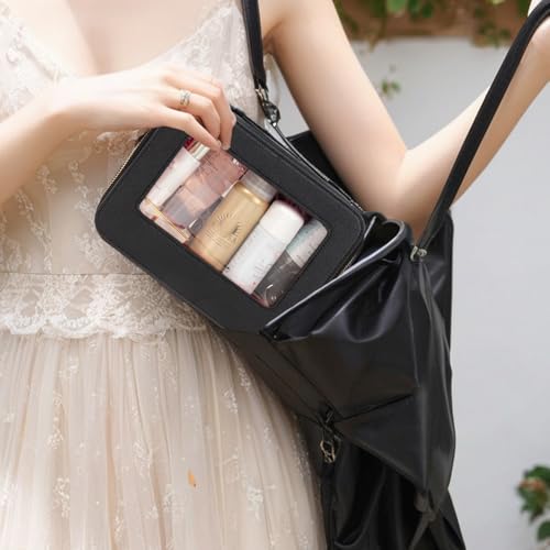 Travel Clear Makeup Bag Set Dual Black TSA Approved Cosmetic Organizer with Zipper
