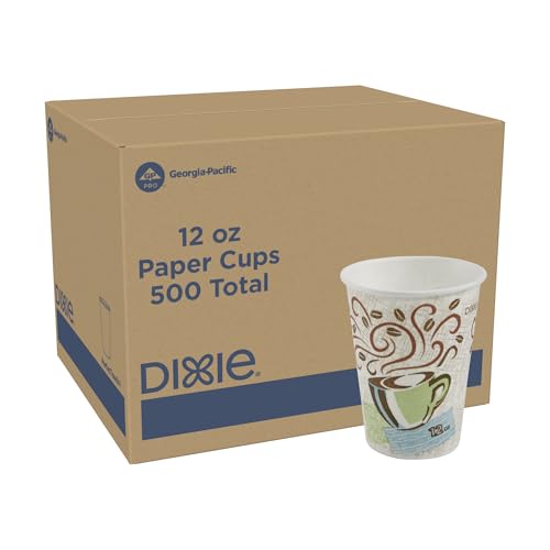 Dixie PerfecTouch 12 oz Disposable Coffee Cups - 500 Count, Insulated, No Foam, Haze Design