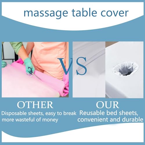 White Reusable Massage Table Sheets 75x31.5 Inches with Face Hole - Waterproof & Oilproof Fitted Bed Cover