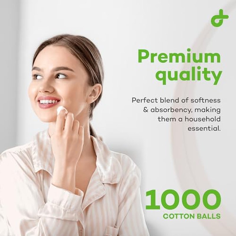 Dealmed 1000 ct. Cotton Balls for Face, Makeup, Medical Uses, & DIY Crafts | Non-Sterile Bulk Pack | Resealable Zip-Locked Bag | 100% Pure Cotton, Soft, Absorbent, Gentle (Pack of 1)