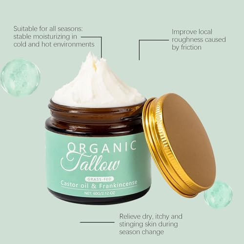 Grass-fed Beef Tallow with Frankincense Oil & Castor oil, Organic Tallow and Manuka Honey Face Moisturizer for Skin, Hydrating & Nourishing Balm for Sensitive Skin (1)