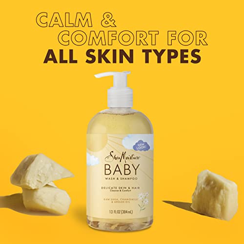 Shea Moisture Raw Shea Chamomile & Argan Oil Baby Wash & Shampoo, Gentle Cleansing, Frankincense & Myrrh, Calming & Comforting for Baby¡¯s Soft Skin (Pack of 2 -13 Fl Oz Ea)