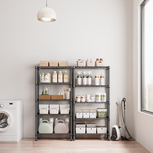 5-Tier Metal Storage Shelf Black - Heavy Duty Wire Rack Closet Organizer