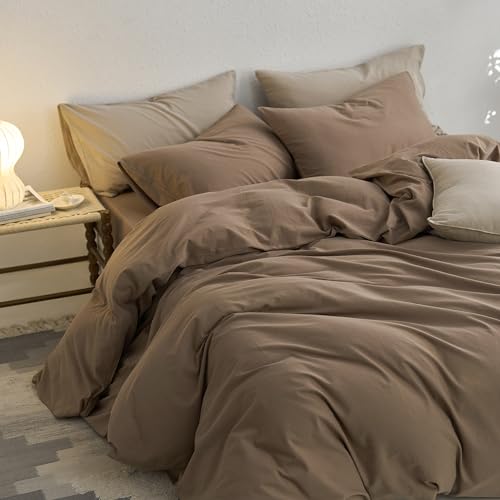 MooMee King Duvet Cover Set - Bombay Brown Twill 100% Washed Cotton, No Comforter