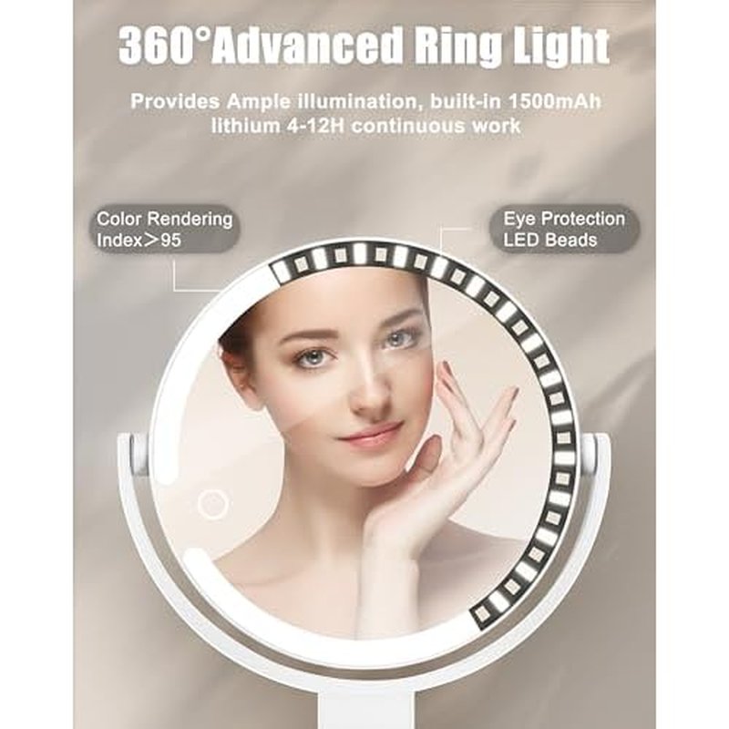 15X/1X Wall Mounted Magnifying Makeup Mirror with Power Suction Cup, Rechargeable Double Sided Regular HD/Magnification 3 Color Modes Adjustable Brightness Mirror with Lights for Bathroom, Travel