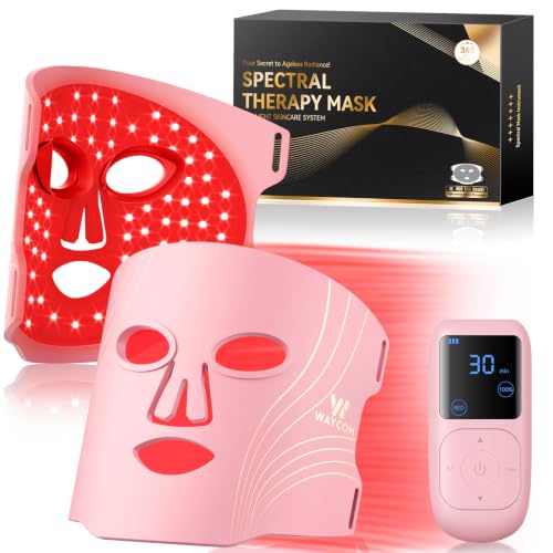 WAYCOM Pink Red Light Therapy Mask 850nm NIR + 660nm Red FDA-Cleared Face Mask