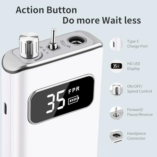 Enniewi White Cordless Electric Nail Drill Kit with 7 Bits & Rechargeable Base