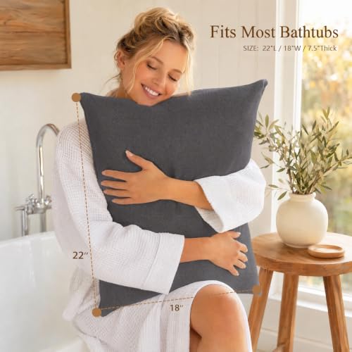 Luxury Bathtub Pillow with Head, Neck & Back Support - Dark Gray, M Size - Comfortable Spa Bath Accessory