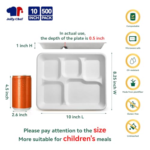 10x8.25 Inch Compostable Heavy Duty Paper Plates 500 Pack - White, 10"x8.25"