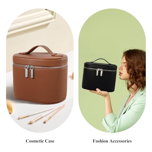 Honitty Small Weave Green Travel Makeup Bag with Compartments & Handle