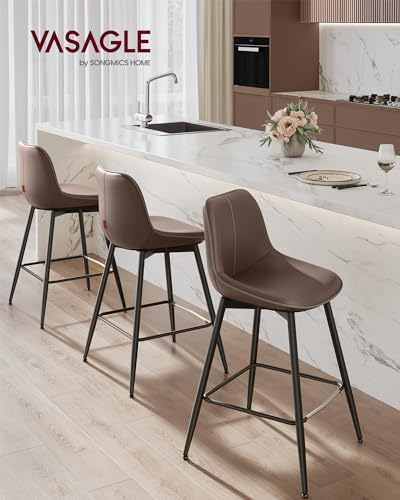 VASAGLE Set of 2 Coffee Brown Counter Height Bar Stools 24.8" with Backrest