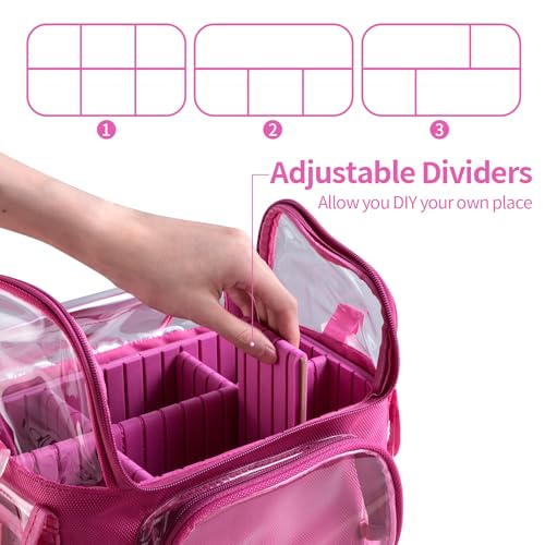 BS-MALL Makeup Bag, Transparent PVC Clear Travel Makeup Brush Holder, Tool Organizer Case with Shoulder Strap (Hotpink)