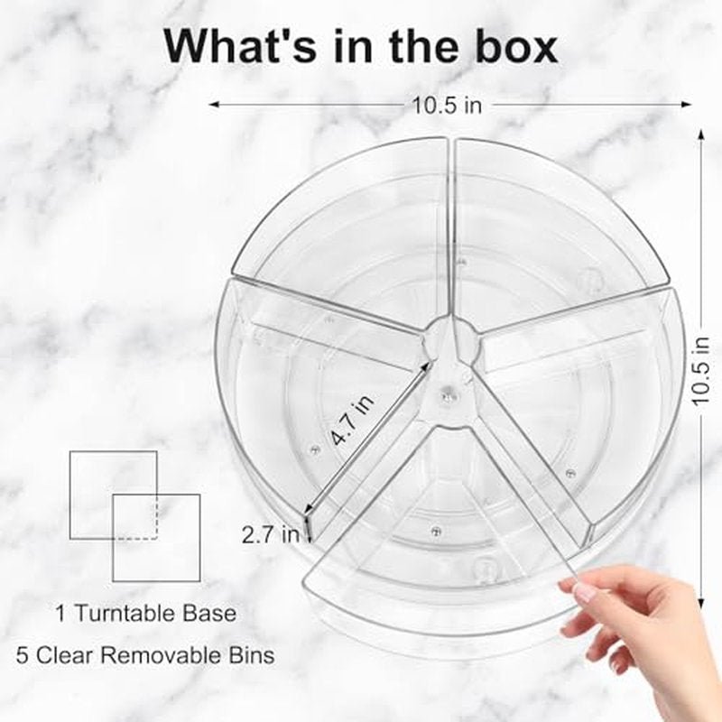 360¡Æ Rotating Makeup Organizer, 10.5" Clear Turntable Lazy Susan Organizer for Vanity, Bathroom Counter, Cabinet, Spinning Cosmetic Storage Holder with 5 Removable Dividers for Skincare