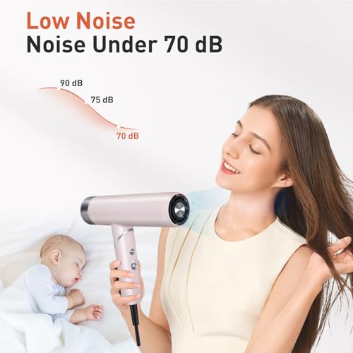 Foldable Hair Dryer with Negative Ions - Pink, High-Speed 110K RPM Ionic Blow Dryer for Fast Drying