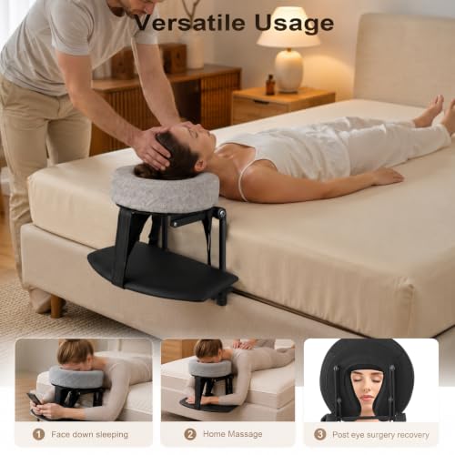 Grey Adjustable Bed Massage Headrest with Arm Rest & Face Pillow for Home Relaxation