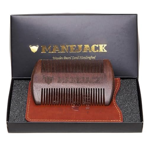 Wooden Beard Comb with Carrying Pouch - Top Pocket Combs Kit for Men - Perfect for Beard, Head hair, Mustache-Dry Use with Balms and Oils - Fine and Coarse Teeth